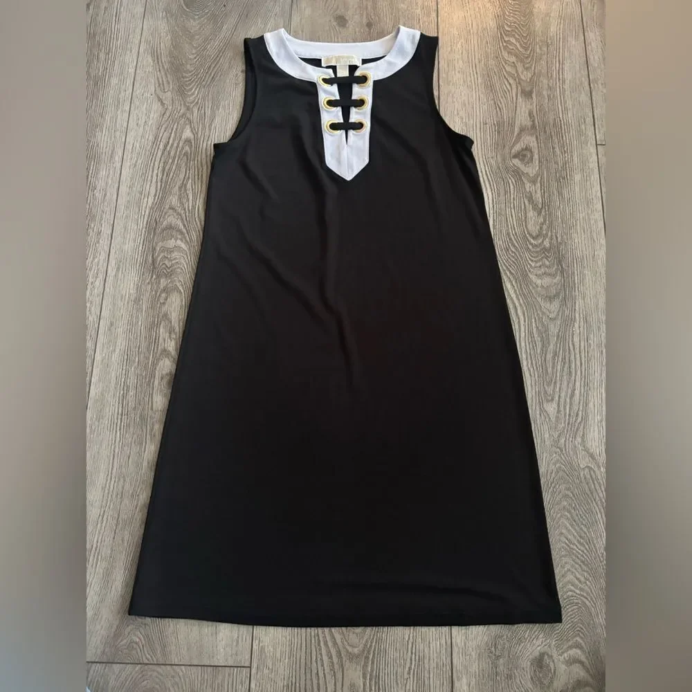 Michael Kors Black Dress with White and Gold Details